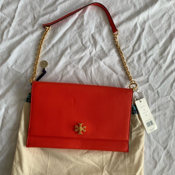 Tory Burch Poppy Red “Vintage Like” Kira Clutch w/ Strap, NWT!!! - Picture 1 of 12